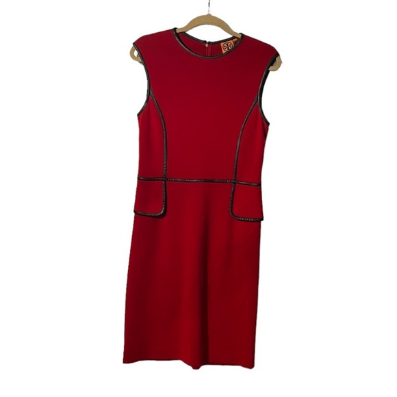 Tory Burch Sheath Dress “Violet” Knee-Length Leather Piping Size Medium - Picture 1 of 13